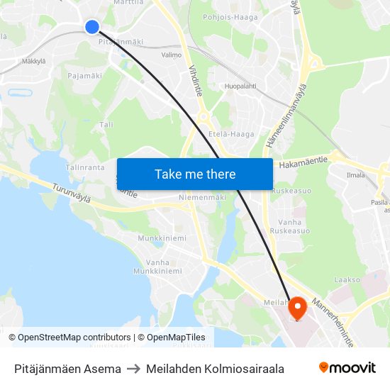 Pitäjänmäen Asema to Meilahden Kolmiosairaala map