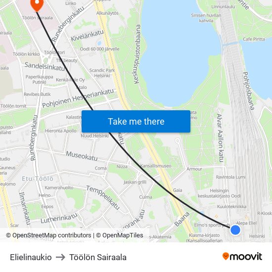 Elielinaukio to Töölön Sairaala map