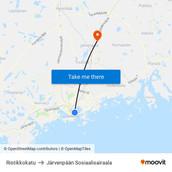 Ristikkokatu to Järvenpään Sosiaalisairaala map