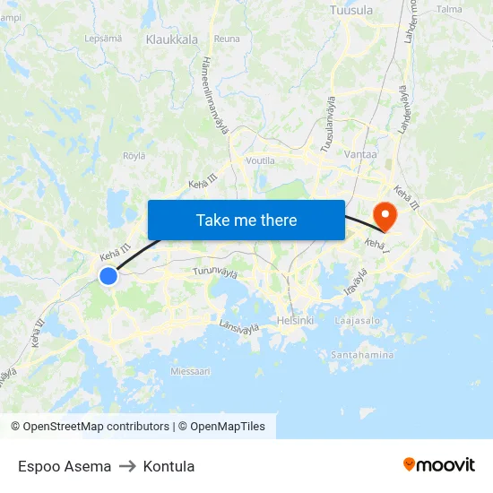 Espoo Asema to Kontula map