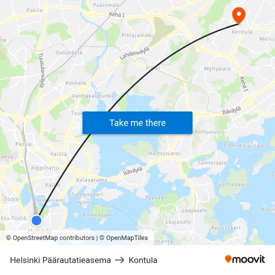 Helsinki Päärautatieasema to Kontula map