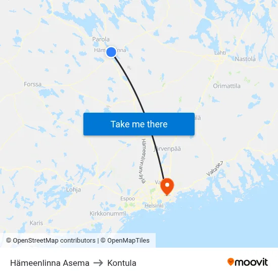 Hämeenlinna Asema to Kontula map