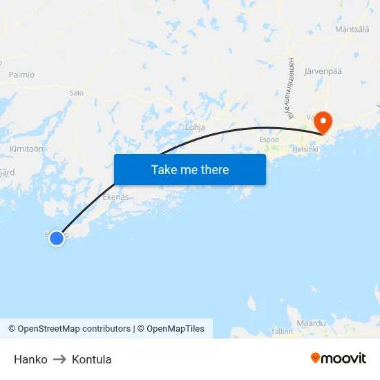 Hanko to Kontula map