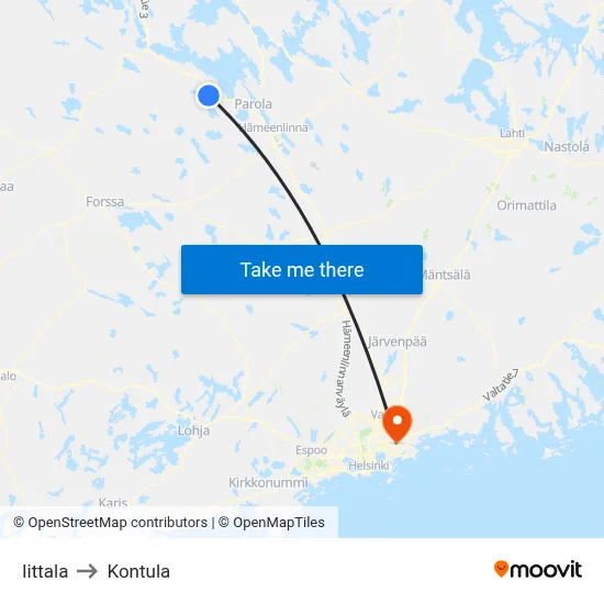 Iittala to Kontula map
