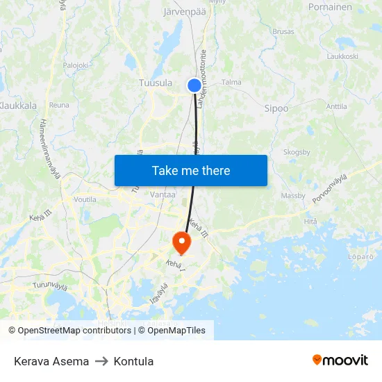 Kerava Asema to Kontula map