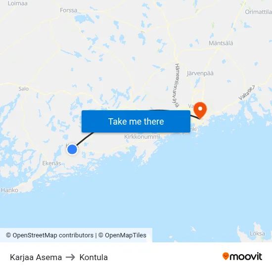 Karjaa Station to Kontula map