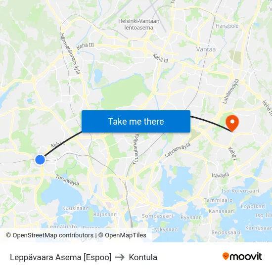 Leppävaara Asema [Espoo] to Kontula map