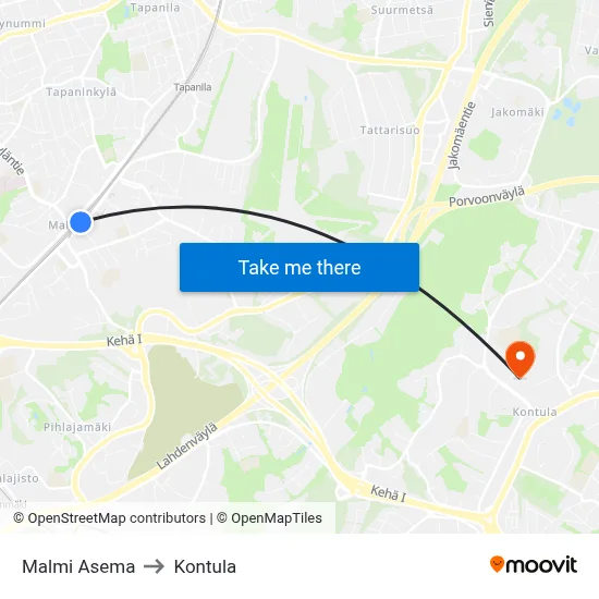 Malmi Asema to Kontula map