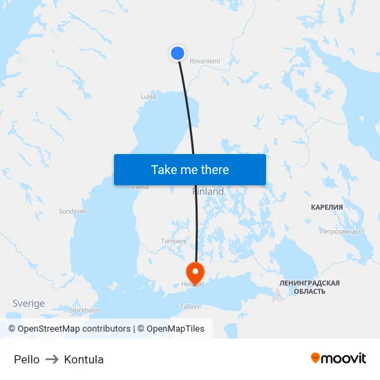 Pello to Kontula map