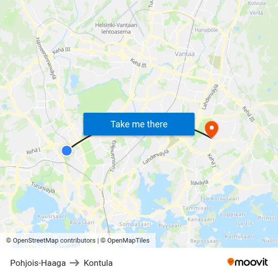 North Haaga to Kontula map