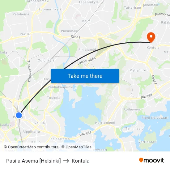 Pasila Asema [Helsinki] to Kontula map