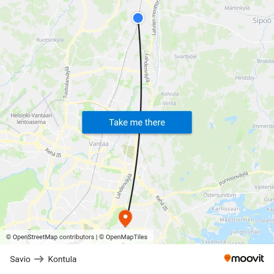 Savio to Kontula map