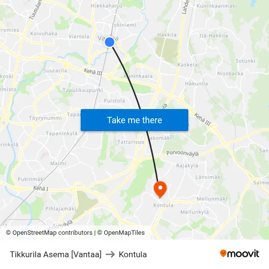 Tikkurila Asema [Vantaa] to Kontula map