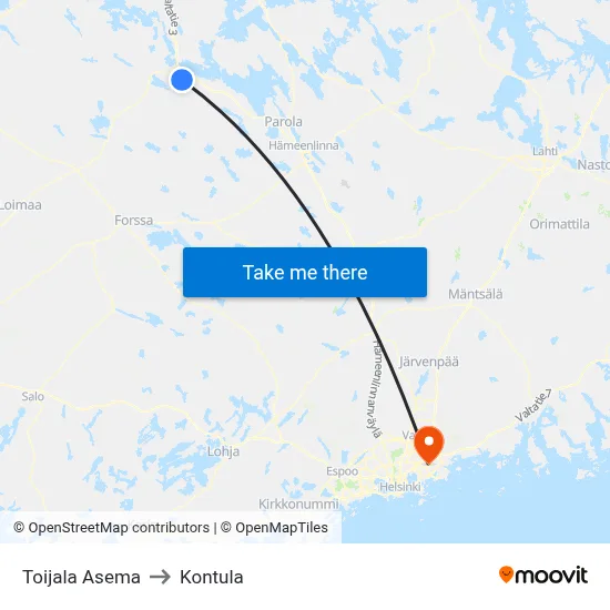 Toijala Station to Kontula map