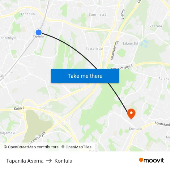Tapanila Asema to Kontula map