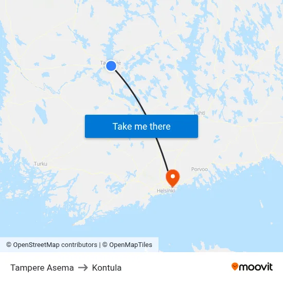 Tampere Asema to Kontula map