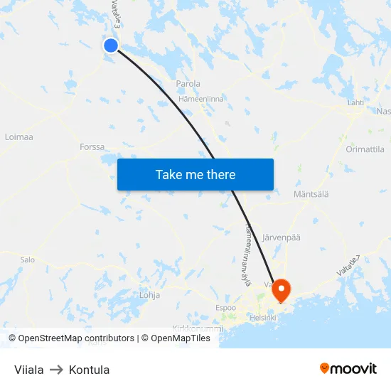 Viiala to Kontula map