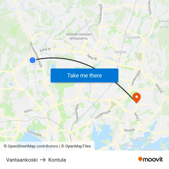 Vantaankoski to Kontula map