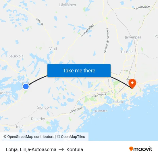 Lohja Bus Station to Kontula map