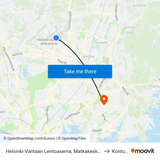 Helsinki-Vantaa Airport, Travel Center to Kontula map