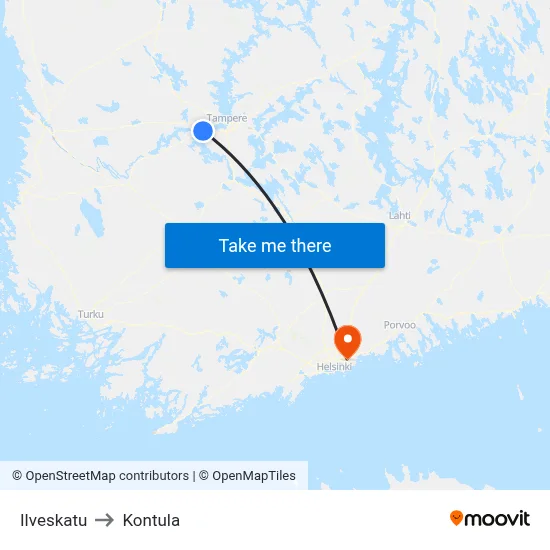 Ilveskatu to Kontula map