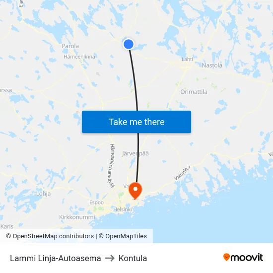 Lammi Bus Station to Kontula map