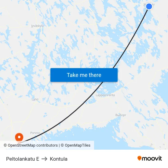 Peltolankatu East to Kontula map