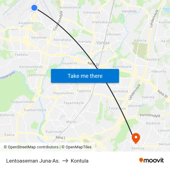 Airport Train Station to Kontula map