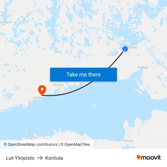 LUT University to Kontula map