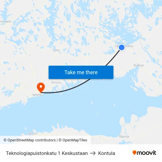 Technology Park Street 1 To Center to Kontula map