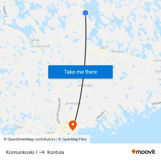 Konnunkoski East to Kontula map
