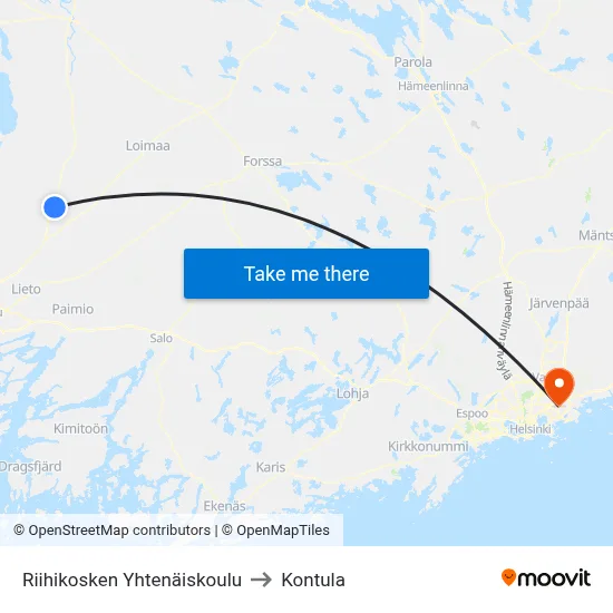 Riihikoski Comprehensive School to Kontula map