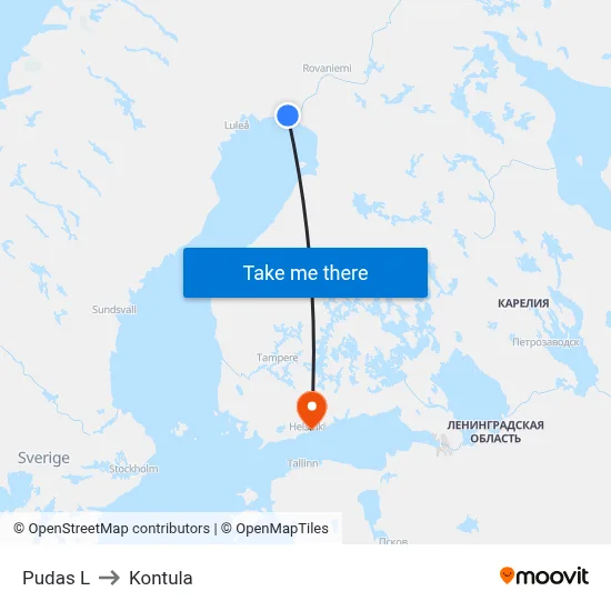 Pudas W to Kontula map