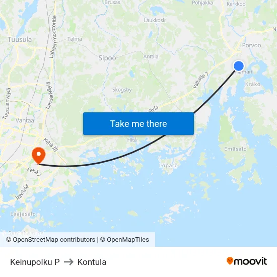 Keinupolku North to Kontula map