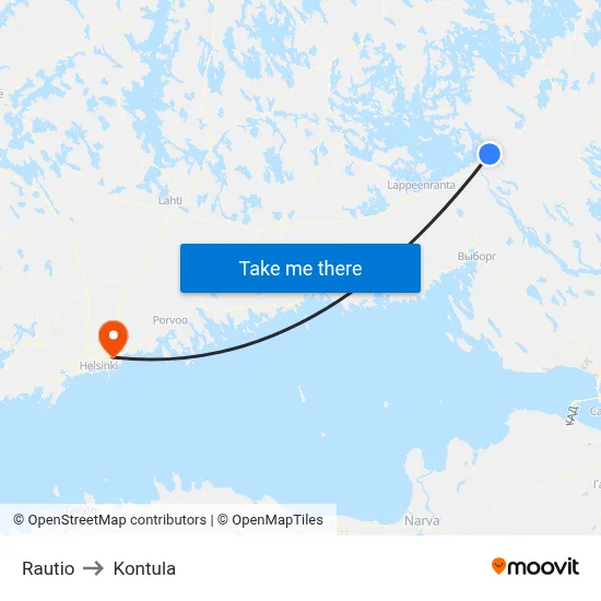 Rautio to Kontula map