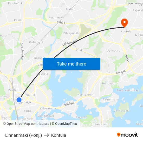 Linnanmäki (North) to Kontula map