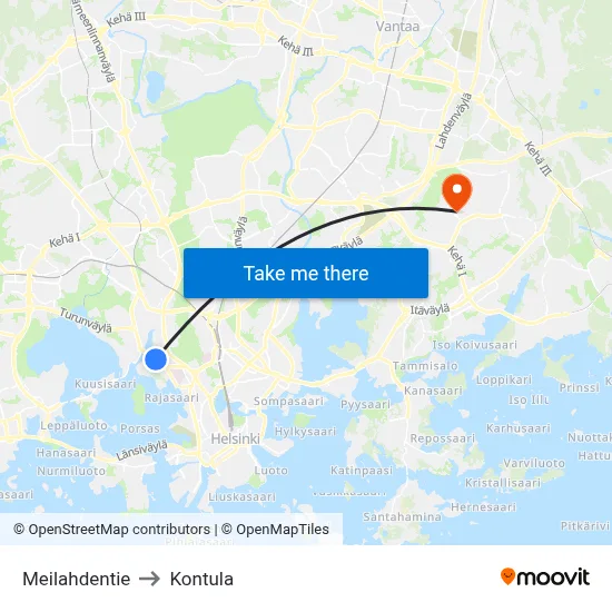 Meilahti Road to Kontula map