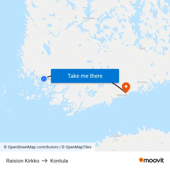 Raisio Church to Kontula map