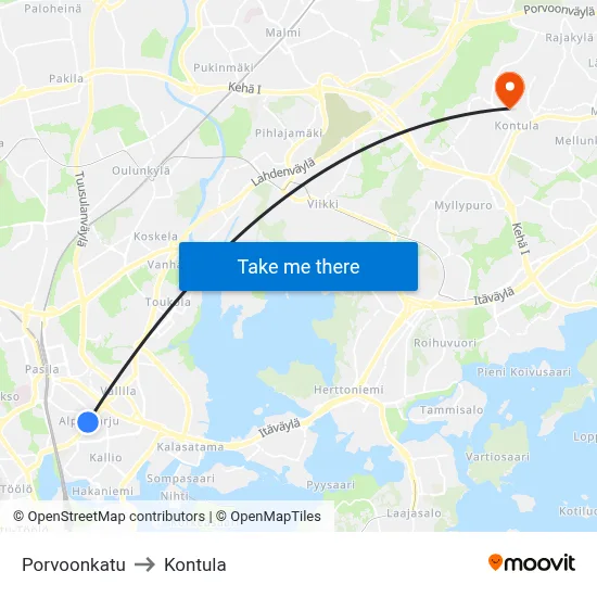 Porvoo Street to Kontula map