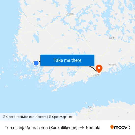 Turku Bus Station (Long Distance) to Kontula map