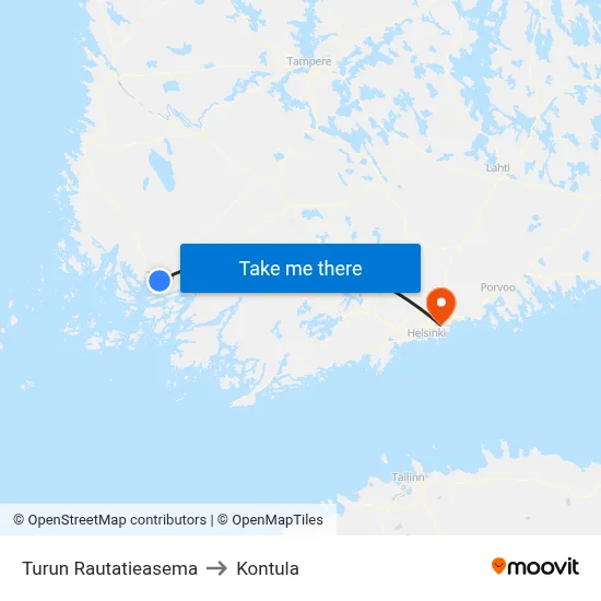 Turku Railway Station to Kontula map