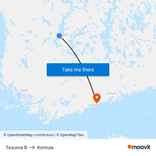 Tesoma B to Kontula map