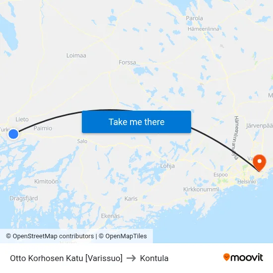 Otto Korhonen Street [Varissuo] to Kontula map