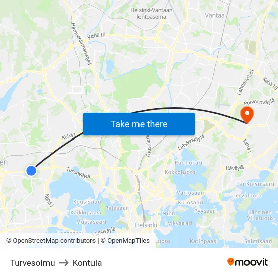 Turvesolmu to Kontula map