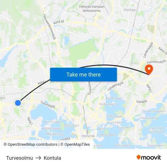 Turvesolmu to Kontula map