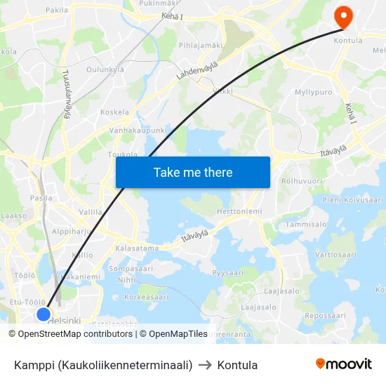 Kamppi (Long-distance Terminal) to Kontula map