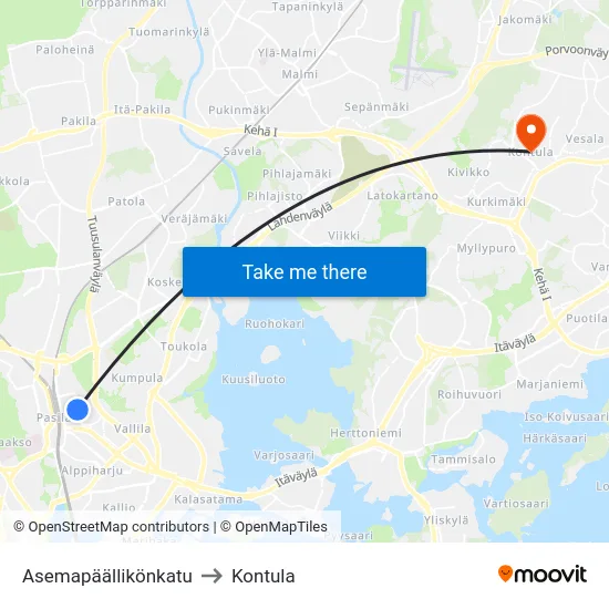 Asemapäällikönkatu to Kontula map