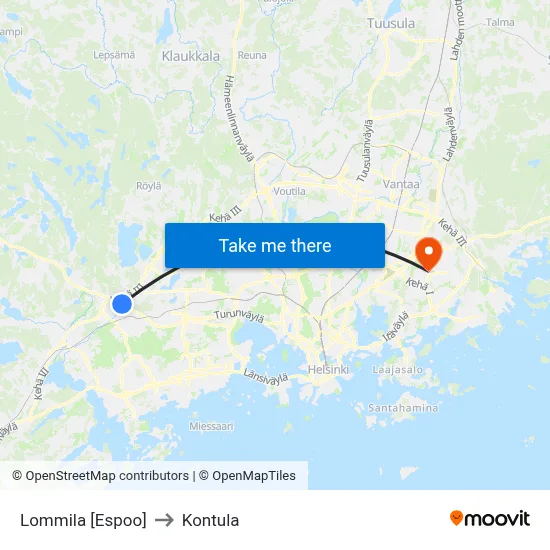Lommila [Espoo] to Kontula map