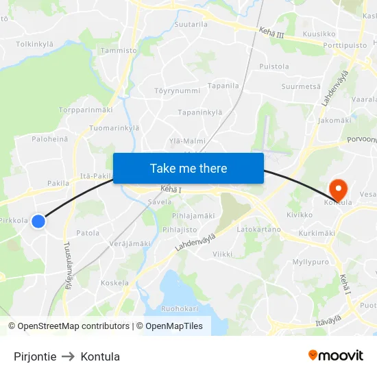 Pirjontie to Kontula map