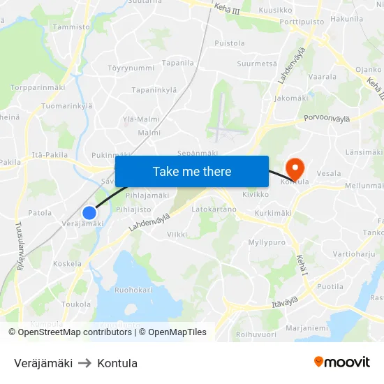 Veräjämäki to Kontula map